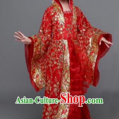Traditional Chinese Tang Dynasty Imperial Concubine Costume, China Ancient Palace Lady Hanfu Embroidered Red Dress for Kids