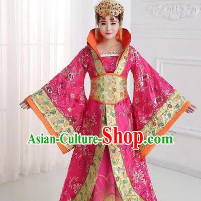 Traditional Chinese Tang Dynasty Imperial Concubine Rosy Costume, China Ancient Palace Lady Hanfu Embroidered Trailing Dress for Women