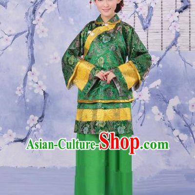 Traditional Chinese Republic of China Nobility Fairlady Costume, China Ancient Green Xiuhe Suit Embroidered Clothing for Women