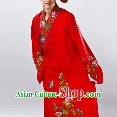 Traditional China Beijing Opera Costume Gifted Scholar Red Embroidered Robe, Chinese Peking Opera Niche Embroidery Clothing