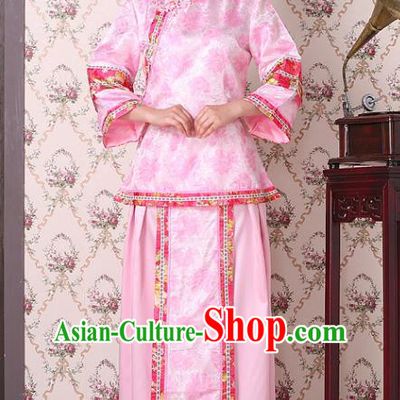 Traditional China Qing Dynasty Nobility Dowager Costume, Chinese Ancient Gentlewoman Embroidery Pink Xiuhe Suit Clothing