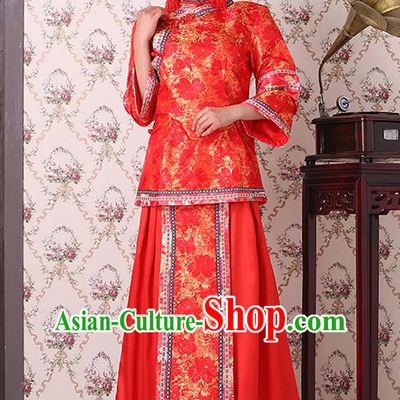 Traditional China Qing Dynasty Nobility Dowager Costume, Chinese Ancient Gentlewoman Embroidery Red Xiuhe Suit Clothing
