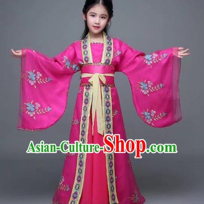 Traditional Chinese Tang Dynasty Palace Lady Embroidered Costume, China Ancient Imperial Concubine Hanfu Trailing Dress for Kids