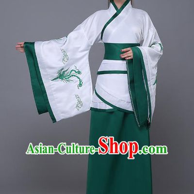 Traditional Chinese Han Dynasty Palace Lady Costume, China Ancient Princess Embroidered Hanfu Green Curving-front Robe for Women