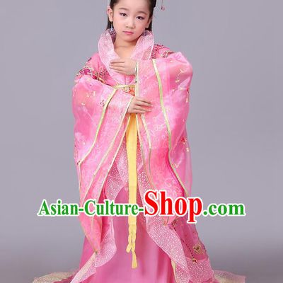 Traditional Chinese Tang Dynasty Palace Lady Pink Costume, China Ancient Imperial Consort Embroidered Hanfu Clothing for Kids