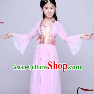 Traditional Chinese Tang Dynasty Seven Fairy Costume Ancient Princess Pink Dress Clothing for Kids