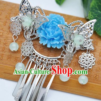 Traditional Handmade Chinese Ancient Classical Hair Accessories Butterfly Tassel Hairpins Hair Comb for Kids