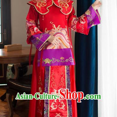 Chinese Traditional Wedding Bride Xiuhe Suit Costume, China Ancient Embroidered Tang Suit Toast Clothing for Women
