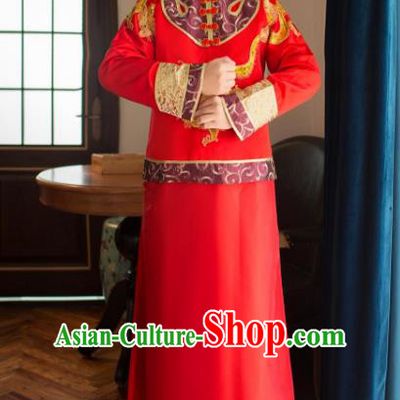 Ancient Chinese Wedding Costume China Traditional Bridegroom Embroidered Toast Clothing for Men