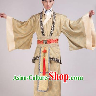 Traditional Chinese Han Dynasty Minister Yellow Costume, China Ancient Chancellor Hanfu Clothing for Men