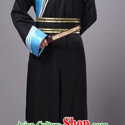 Traditional Chinese Qing Dynasty Court Eunuch Costume, China Manchu Imperial Bodyguard Black Robe for Men