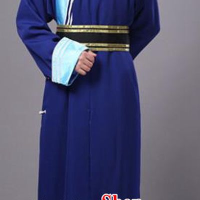 Traditional Chinese Qing Dynasty Court Eunuch Costume, China Manchu Imperial Bodyguard Blue Robe for Men