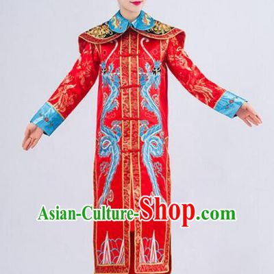 Traditional Ancient Chinese Qing Dynasty Empress Costume, China Manchu Palace Queen Embroidered Red Clothing for Women