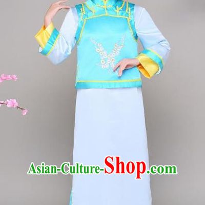 Traditional Chinese Qing Dynasty Manchu Princess Blue Costume, China Ancient Palace Lady Embroidered Clothing for Women
