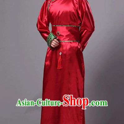 Traditional Chinese Qing Dynasty Minister Costume, China Ancient Manchu Prince Red Robe Clothing for Men