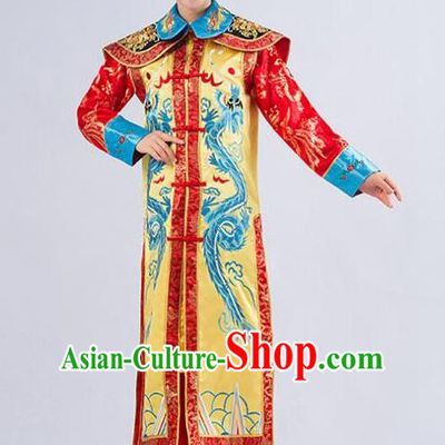 Traditional Ancient Chinese Qing Dynasty Empress Costume, China Manchu Palace Queen Embroidered Yellow Clothing for Women