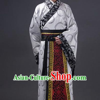 Traditional Chinese Han Dynasty Minister Costume, China Ancient Chancellor Hanfu Grey Embroidered Robe Clothing for Men