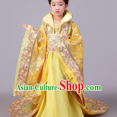 Traditional Chinese Tang Dynasty Imperial Empress Costume, China Ancient Palace Lady Hanfu Trailing Dress Clothing for Kids