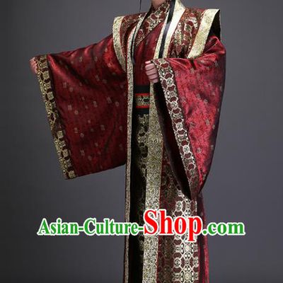 Traditional Chinese Han Dynasty Prime Minister Costume, China Ancient Chancellor Hanfu Clothing for Men