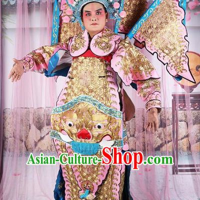 Chinese Beijing Opera General Costume Pink Embroidered Armour, China Peking Opera Military Officer Embroidery Gwanbok Clothing