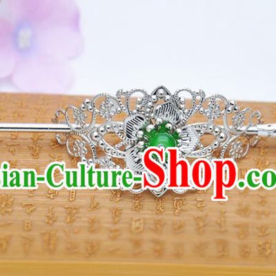 Traditional Handmade Chinese Classical Hair Accessories Hairpin Han Dynasty Nobility Childe Green Bead Hairdo Crown for Men