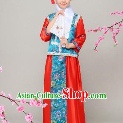 Traditional Chinese Qing Dynasty Court Princess Red Costume, China Manchu Palace Lady Embroidered Clothing for Kids
