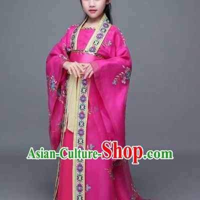 Traditional Chinese Ancient Imperial Concubine Trailing Costume, China Tang Dynasty Palace Lady Embroidered Clothing for Kids