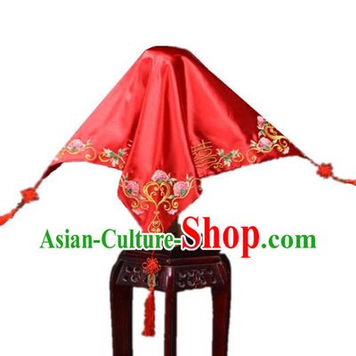 Traditional Handmade Chinese Classical Hair Accessories Wedding Red Bridal Veil for Women