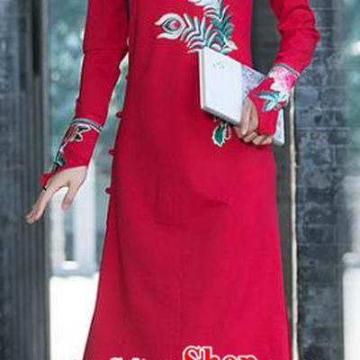 Traditional Chinese National Costume Hanfu Embroidered Peony Red Qipao, China Tang Suit Cheongsam Dress for Women