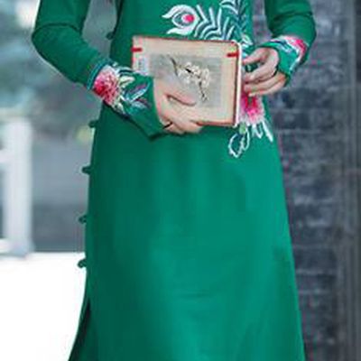 Traditional Chinese National Costume Hanfu Embroidered Peony Green Qipao, China Tang Suit Cheongsam Dress for Women
