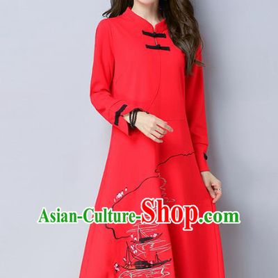 Traditional Chinese National Costume Hanfu Embroidered Red Qipao Dress, China Tang Suit Cheongsam for Women