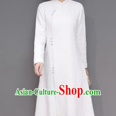 Traditional Chinese National Costume Hanfu Plated Buttons White Qipao Dress, China Tang Suit Cheongsam for Women