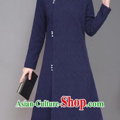 Traditional Chinese National Costume Hanfu Plated Buttons Navy Qipao Dress, China Tang Suit Cheongsam for Women
