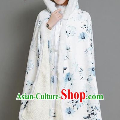 Traditional Chinese National Costume Hanfu Printing Cloak, China Tang Suit Cape Clothing for Women