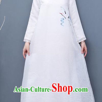 Traditional Chinese National Costume Hanfu Embroidered Crane Qipao Dress, China Tang Suit Cheongsam for Women