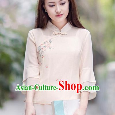 Traditional Chinese National Costume Hanfu Qipao Blouse, China Tang Suit Cheongsam Upper Outer Garment Shirt for Women