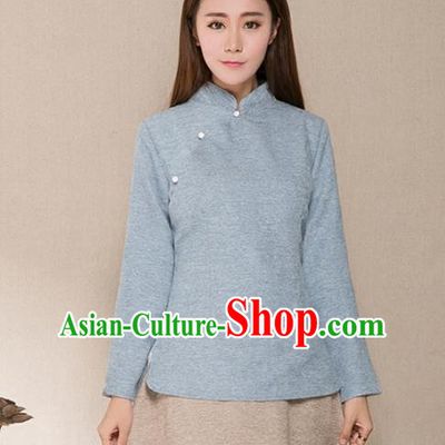 Traditional Chinese National Costume Hanfu Slant Opening Grey Blouse, China Tang Suit Cheongsam Upper Outer Garment Shirt for Women