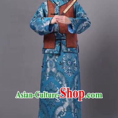 Traditional Chinese Qing Dynasty Court Prince Costume, China Ancient Manchu Embroidered Robe and Mandarin Jacket for Men