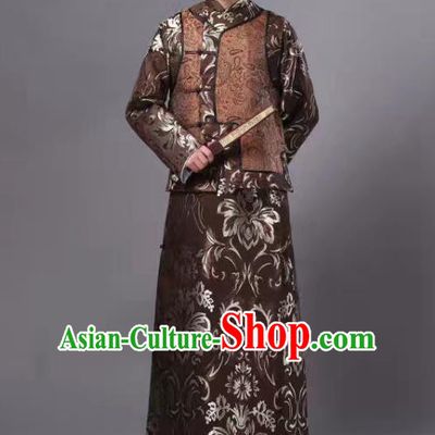 Traditional Chinese Ancient Nobility Childe Costume, China Qing Dynasty Manchu Prince Embroidered Robe and Mandarin Jacket for Men