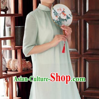 Traditional Chinese National Costume Hanfu Green Stand Collar Qipao Dress, China Tang Suit Cheongsam for Women
