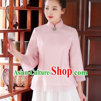 Traditional Chinese National Costume Hanfu Pink Qipao Blouse, China Tang Suit Cheongsam Upper Outer Garment Shirt for Women
