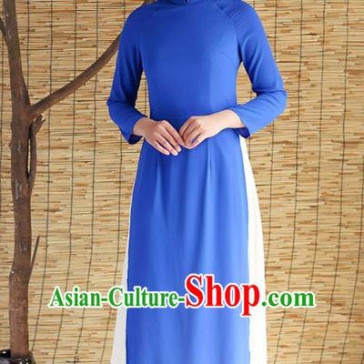 Traditional Chinese National Costume Hanfu Blue Qipao Dress, China Tang Suit Cheongsam for Women