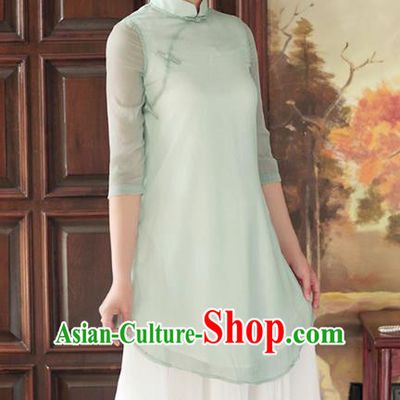 Traditional Chinese National Costume Hanfu Green Qipao Dress, China Tang Suit Cheongsam for Women