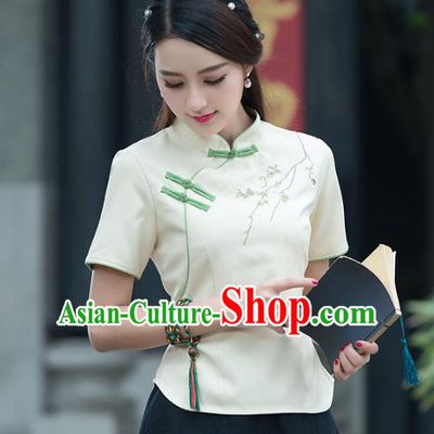 Traditional Chinese National Costume Hanfu Embroidery Apricot Blouse, China Tang Suit Cheongsam Upper Outer Garment Shirt for Women
