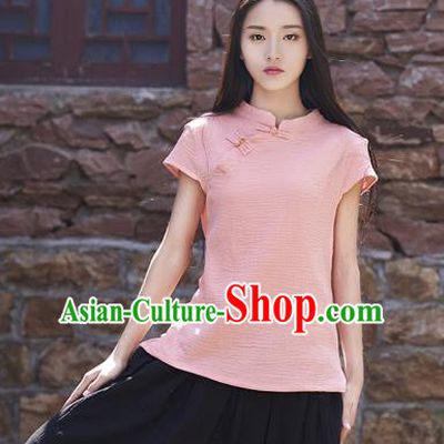 Traditional Chinese National Costume Hanfu Pink Qipao Blouse, China Tang Suit Cheongsam Upper Outer Garment Shirt for Women