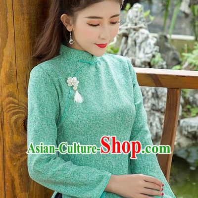 Traditional Chinese National Costume Hanfu Slant Opening Cheongsam Blouse, China Tang Suit Upper Outer Garment Shirt for Women