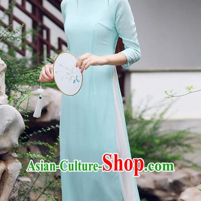 Traditional Chinese National Costume Hanfu Green Qipao Dress, China Tang Suit Cheongsam for Women
