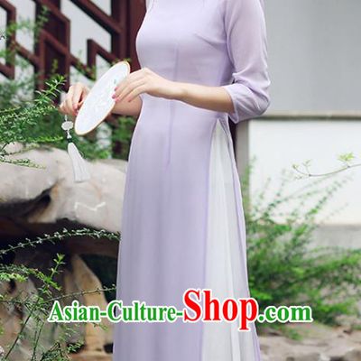 Traditional Chinese National Costume Hanfu Purple Qipao Dress, China Tang Suit Cheongsam for Women