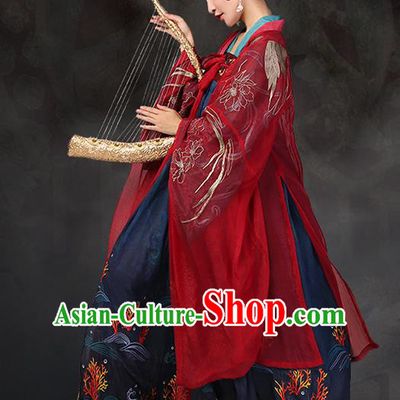 Traditional Chinese Ancient Imperial Concubine Costume Embroidered Wide Sleeve Cardigan for Women