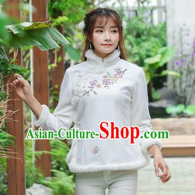 Traditional Chinese National Costume Hanfu Embroidery Blouse, China Tang Suit Cheongsam Upper Outer Garment Shirt for Women